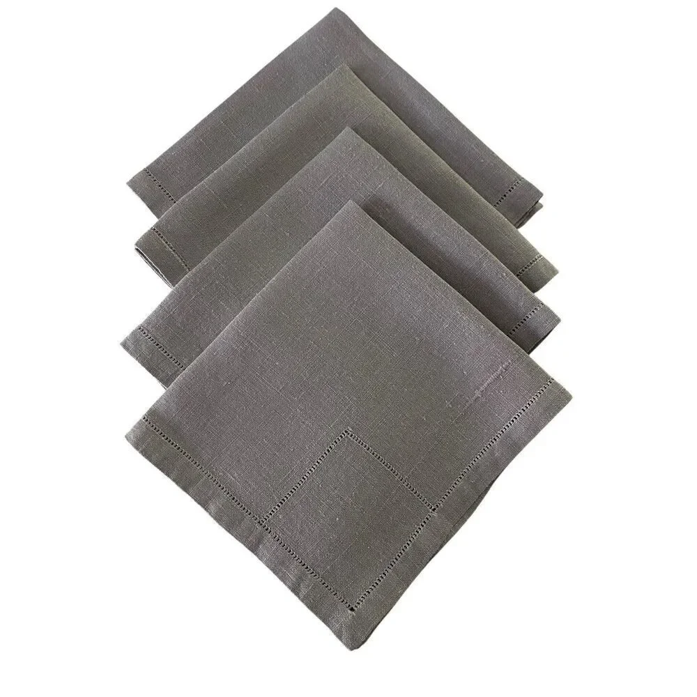 Lot of 4 Linen Cloth Napkins Gray Hemstitched 13